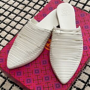 Tory Burch White Woven Mules - Sienna